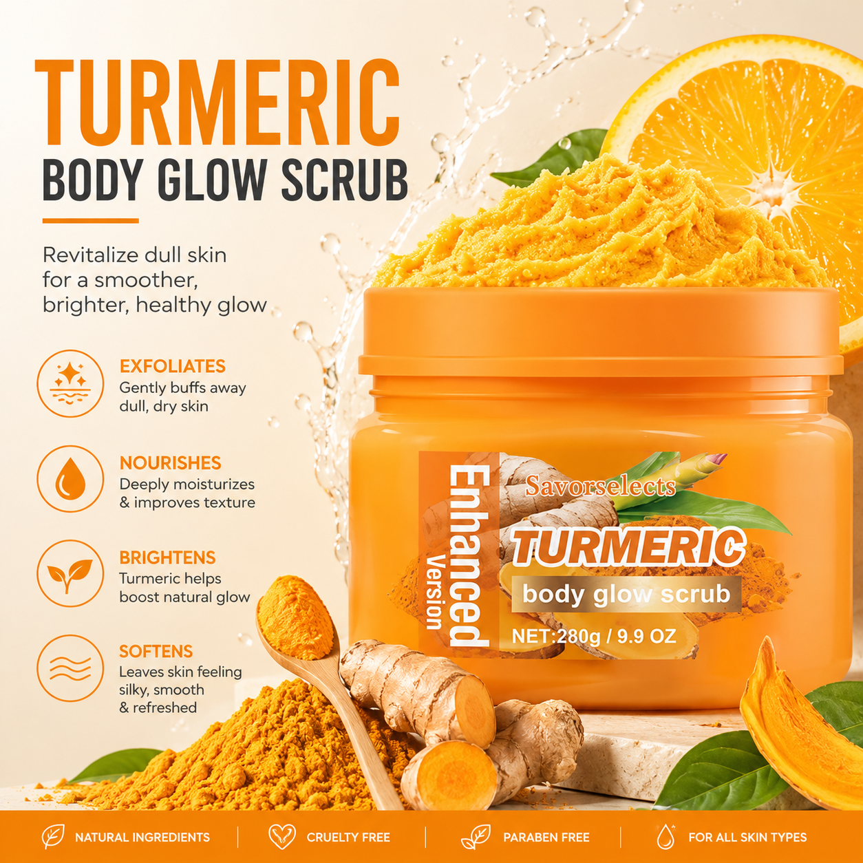 ✨ Turmeric Glow Scrub — Buff Away Dull, Rough Skin for a Softer, Smoother-Looking Glow 🧡