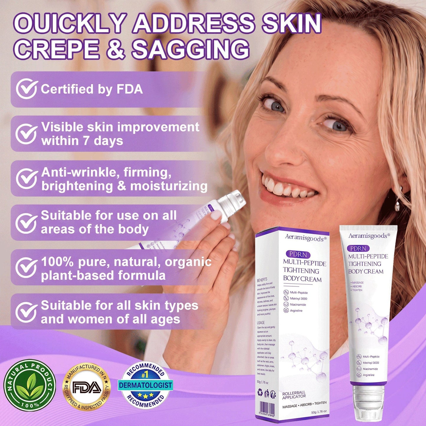 Aeramisgoods®🔥PDRN Multi-Peptide Massaging Body Roller Cream- Anti-aging, Hydrating, Skin Firming & Lifting, Skin Repair, Even Tone, Acne and Dark Spot Treatment, Wart and Mole Removal, and Psoriasis Relief