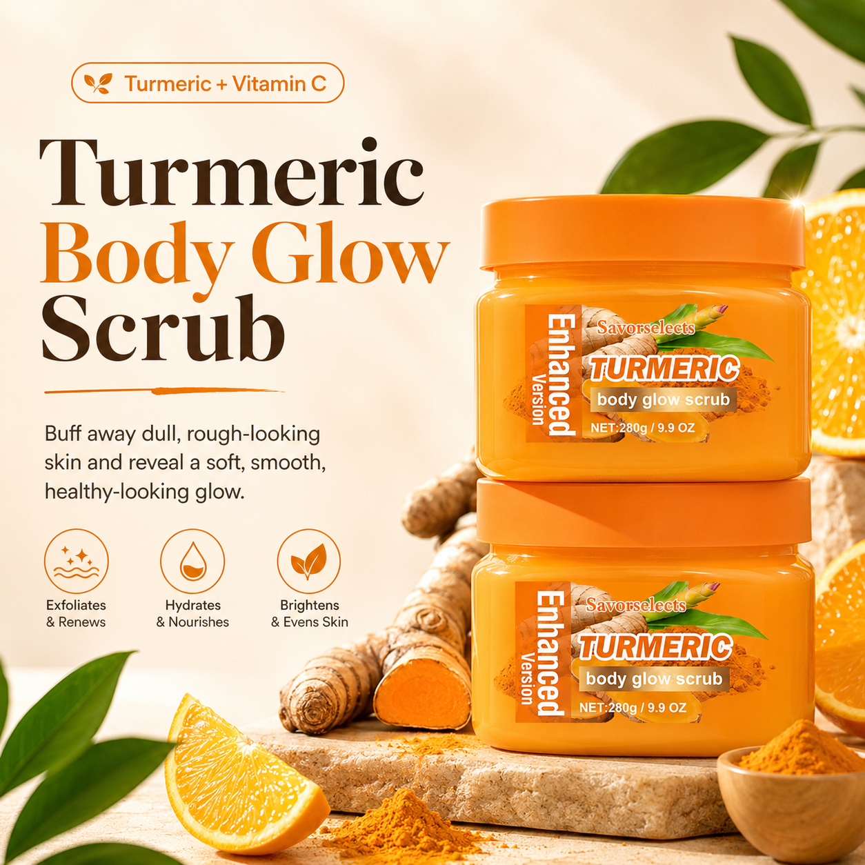 ✨ Turmeric Glow Scrub — Buff Away Dull, Rough Skin for a Softer, Smoother-Looking Glow 🧡
